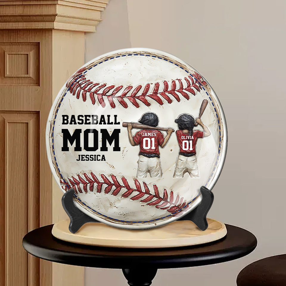 Maman de joueur de baseball - Assiette ronde en céramique personnalisée pour maman