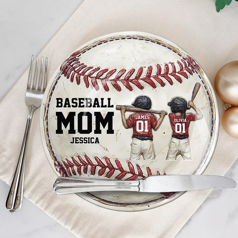 Maman de joueur de baseball - Assiette ronde en céramique personnalisée pour maman