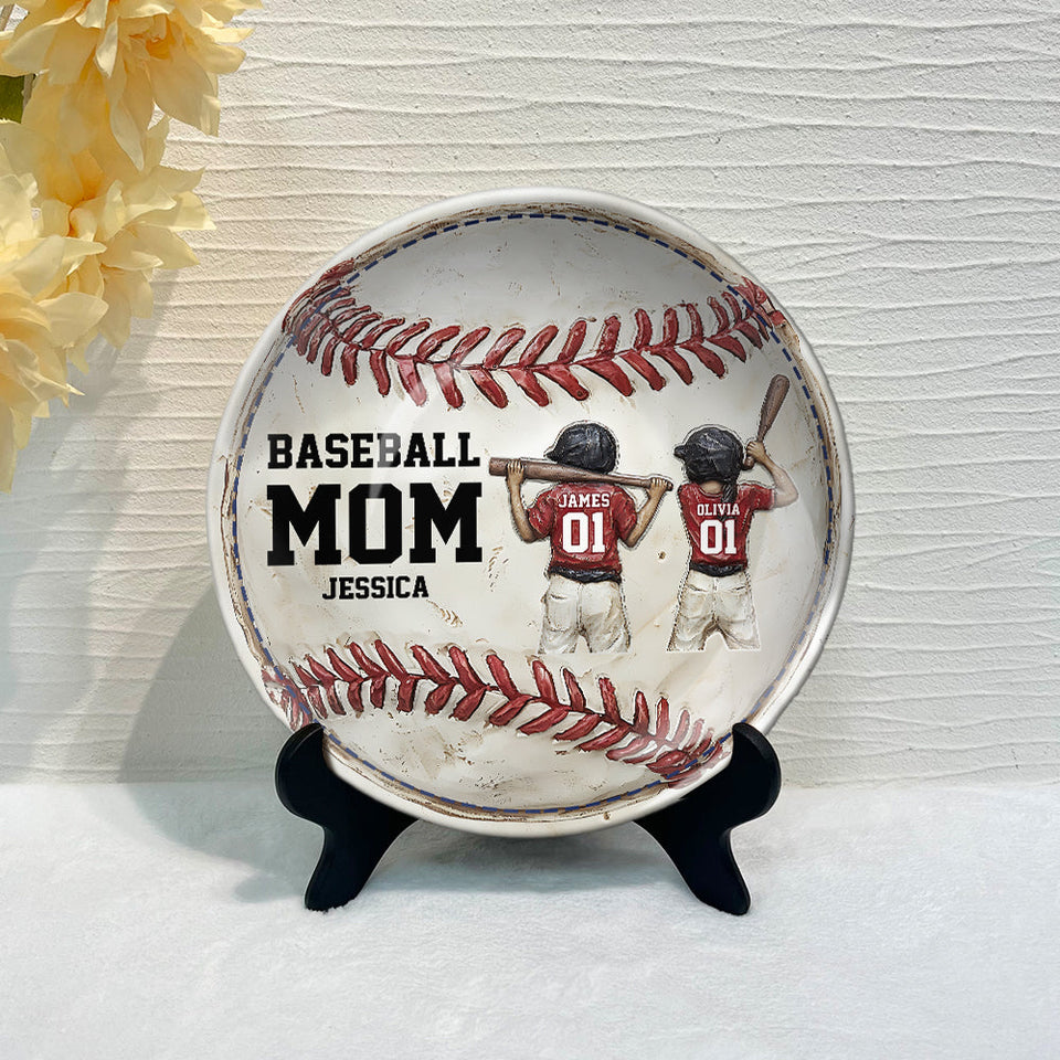 Maman de joueur de baseball - Assiette ronde en céramique personnalisée pour maman