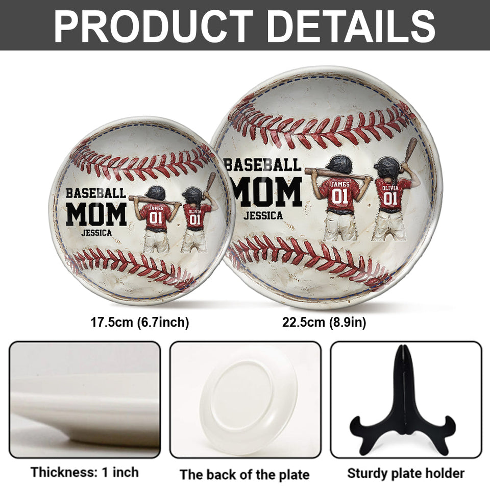 Maman de joueur de baseball - Assiette ronde en céramique personnalisée pour maman