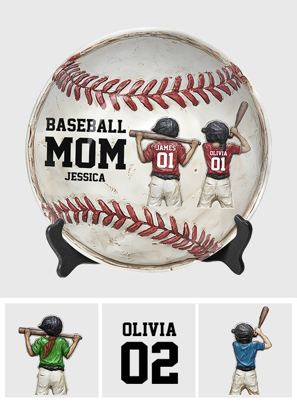 Maman de joueur de baseball - Assiette ronde en céramique personnalisée pour maman