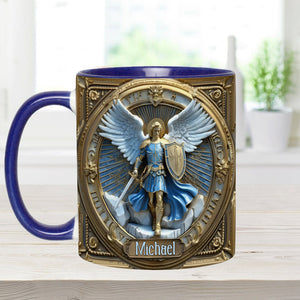 Golden Wings & Sword Archangel Michael - Personalized Christian Accent Mug