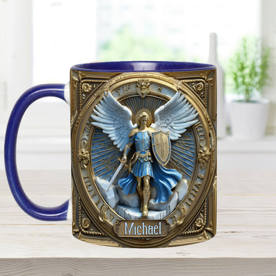 Golden Wings & Sword Archangel Michael - Personalized Christian Accent Mug