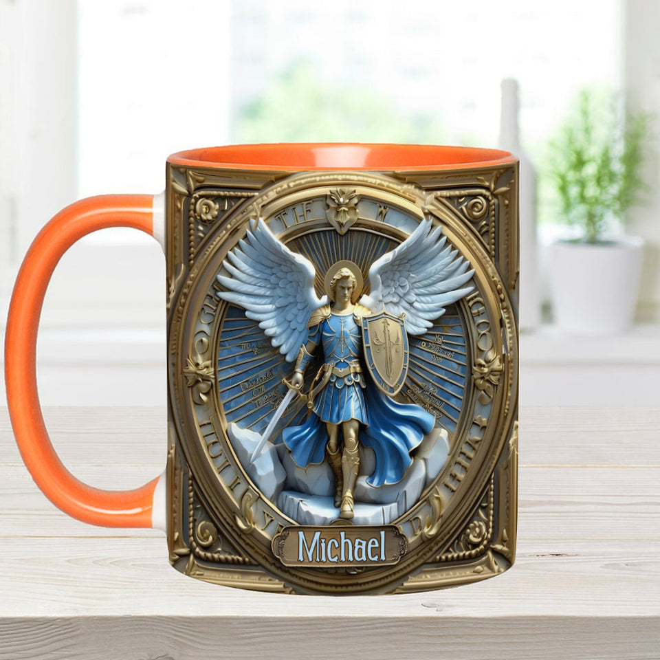 Golden Wings & Sword Archangel Michael - Personalized Christian Accent Mug