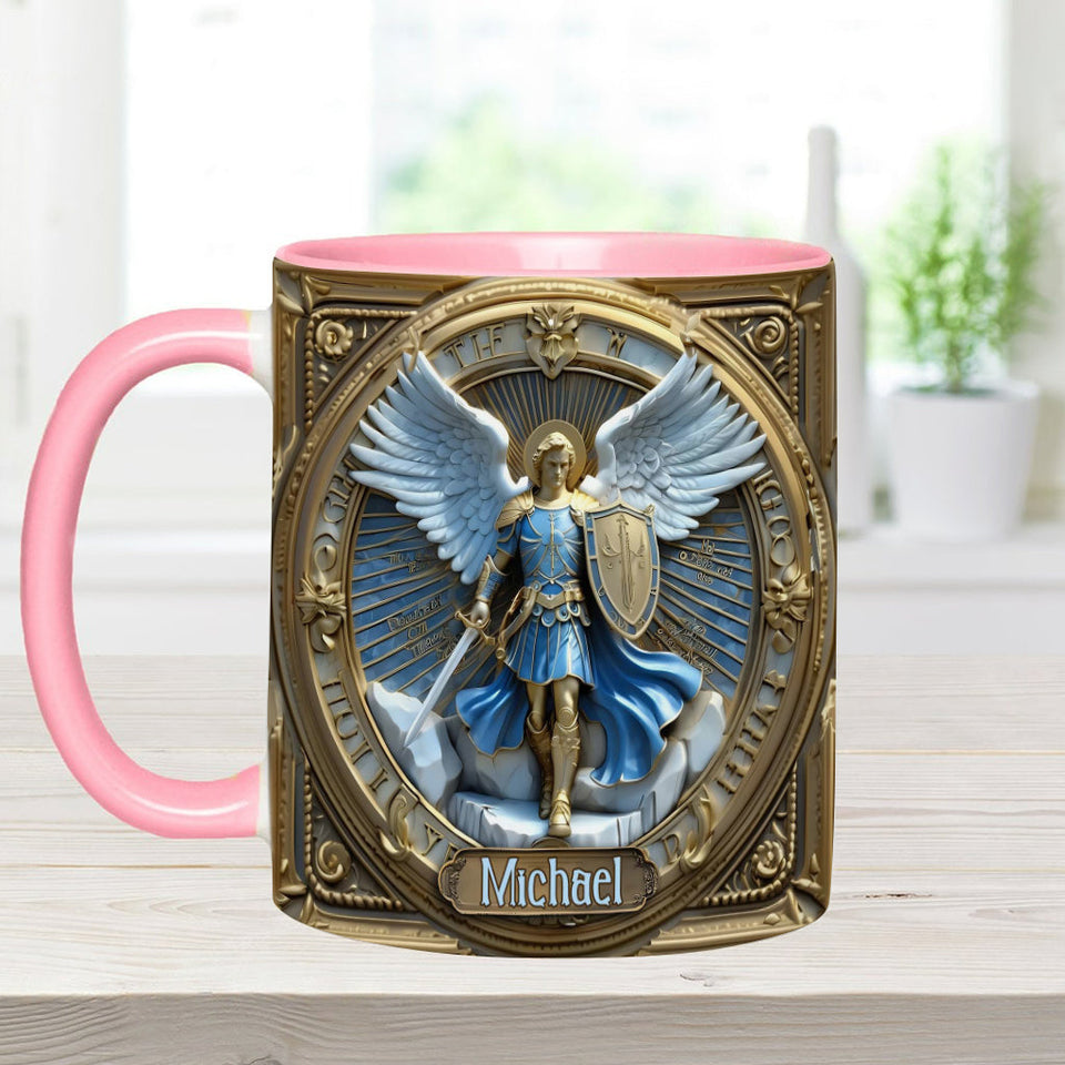 Golden Wings & Sword Archangel Michael - Personalized Christian Accent Mug