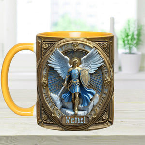 Golden Wings & Sword Archangel Michael - Personalized Christian Accent Mug