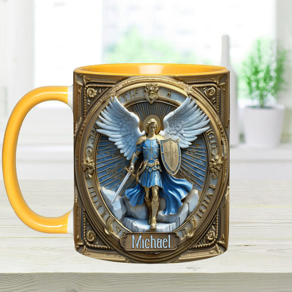 Golden Wings & Sword Archangel Michael - Personalized Christian Accent Mug