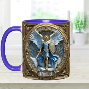 Golden Wings & Sword Archangel Michael - Personalized Christian Accent Mug
