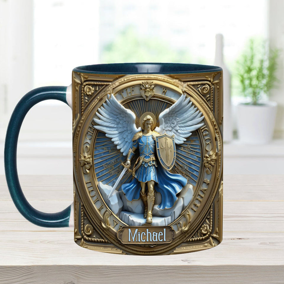 Golden Wings & Sword Archangel Michael - Personalized Christian Accent Mug