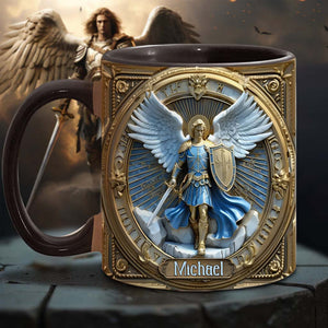 Golden Wings & Sword Archangel Michael - Personalized Christian Accent Mug