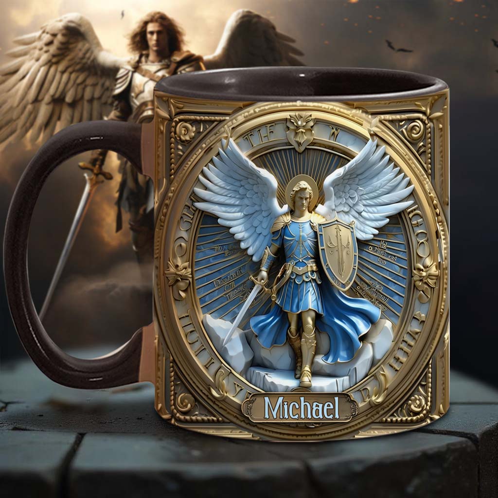 Golden Wings & Sword Archangel Michael - Personalized Christian Accent Mug