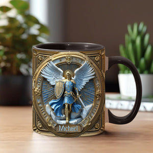Golden Wings & Sword Archangel Michael - Personalized Christian Accent Mug