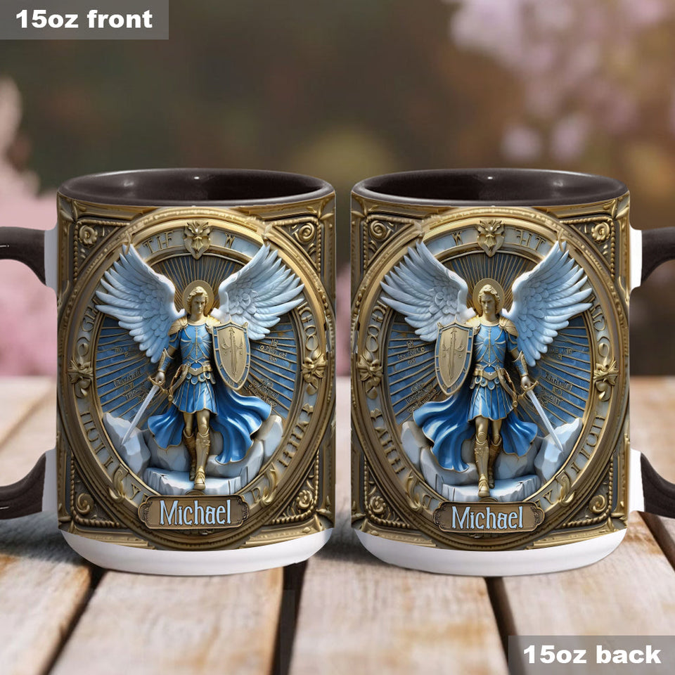 Golden Wings & Sword Archangel Michael - Personalized Christian Accent Mug