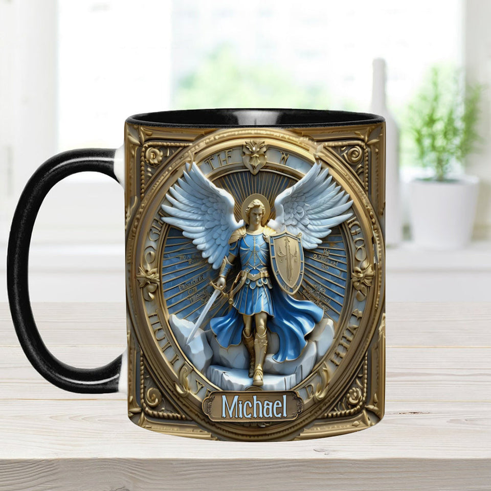 Golden Wings & Sword Archangel Michael - Personalized Christian Accent Mug