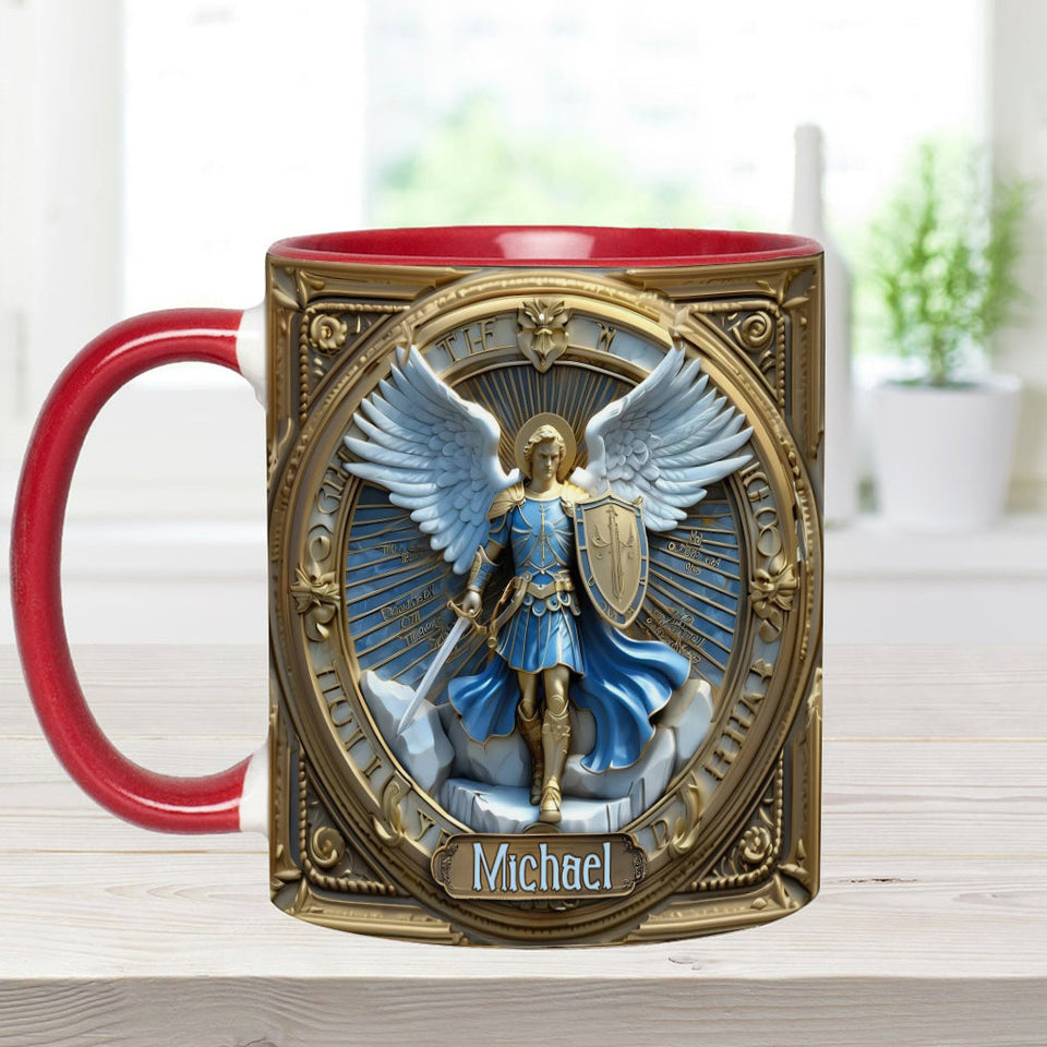 Golden Wings & Sword Archangel Michael - Personalized Christian Accent Mug