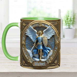 Golden Wings & Sword Archangel Michael - Personalized Christian Accent Mug