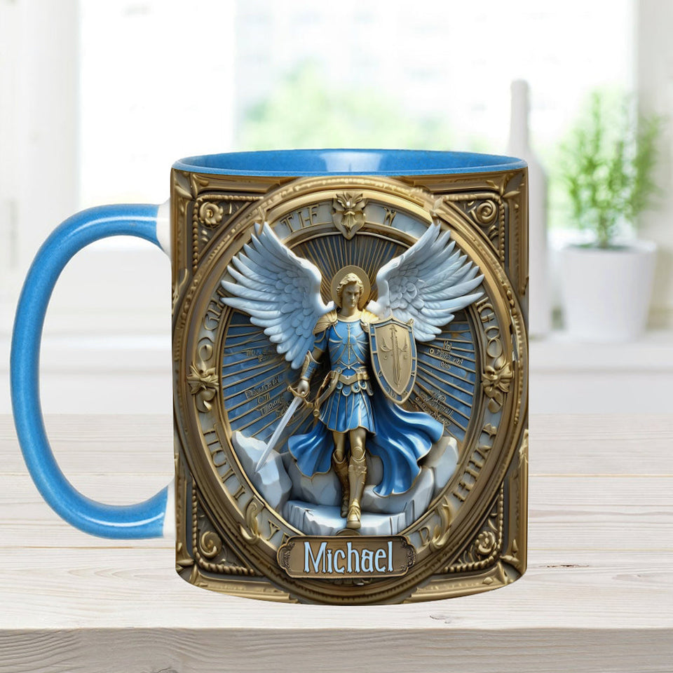 Golden Wings & Sword Archangel Michael - Personalized Christian Accent Mug