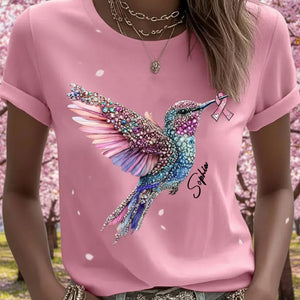 Crystal Hummingbird Pink Ribbon - Personalized Breast Cancer Awareness T-shirt And Hoodie