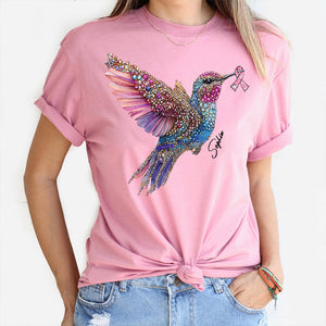 Crystal Hummingbird Pink Ribbon - Personalized Breast Cancer Awareness T-shirt And Hoodie