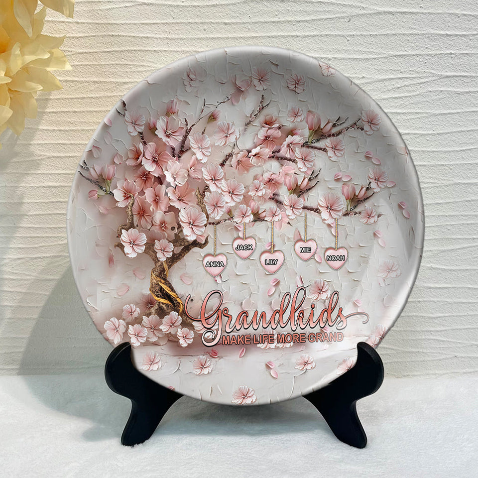 Les petits-enfants rendent la vie plus belle - Assiette ronde en céramique personnalisée pour grand-mère
