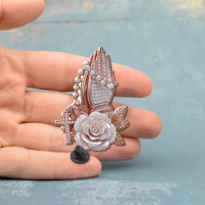 Praying Hands With Roses - Personalized Christian Pin