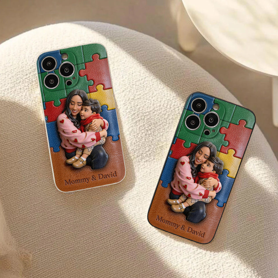 Autism Mom - Personalized Autism Awareness 3D Embossed Leather Phone Case