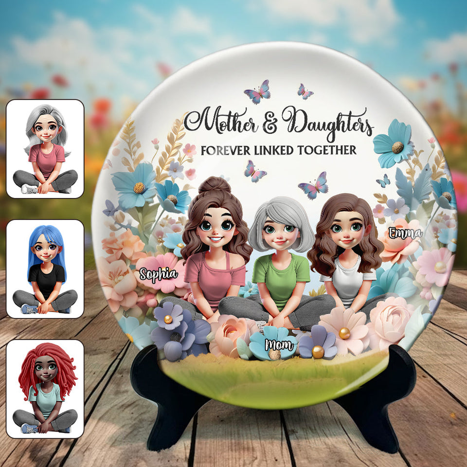 Mère et fille liées à jamais - Assiette ronde en céramique personnalisée pour maman