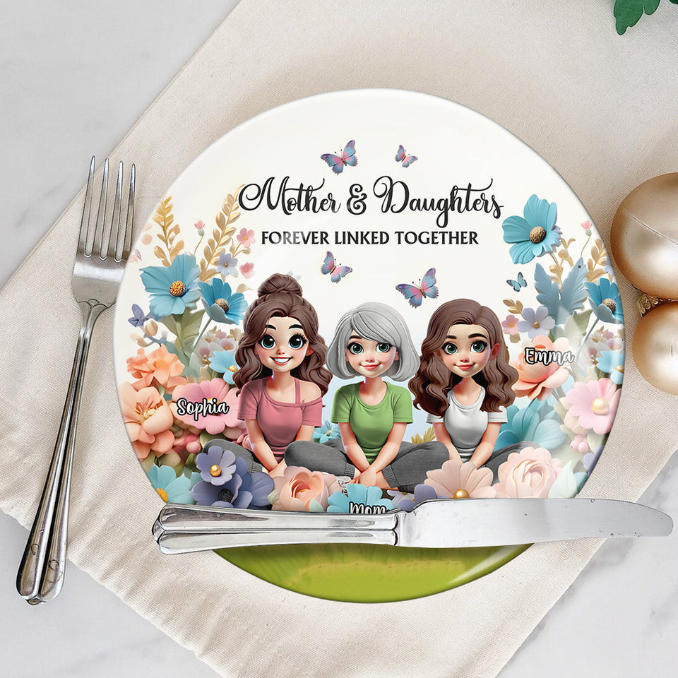 Mère et fille liées à jamais - Assiette ronde en céramique personnalisée pour maman