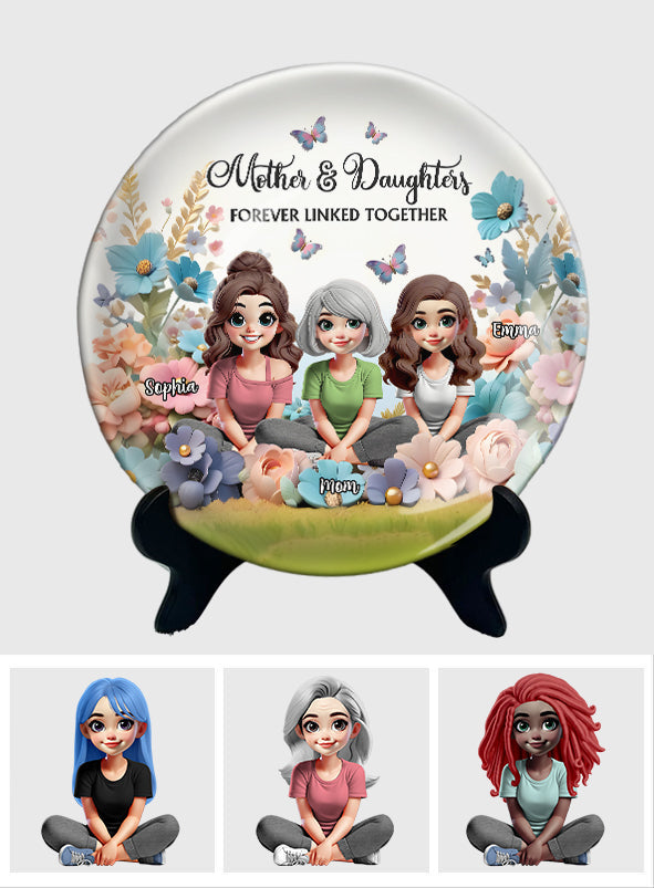 Mère et fille liées à jamais - Assiette ronde en céramique personnalisée pour maman