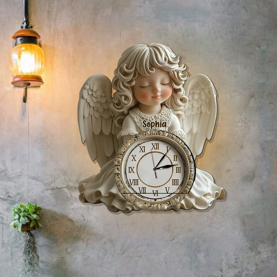 Le temps file, mais les anges veillent sur chaque instant - Horloge murale lumineuse LED chrétienne personnalisée