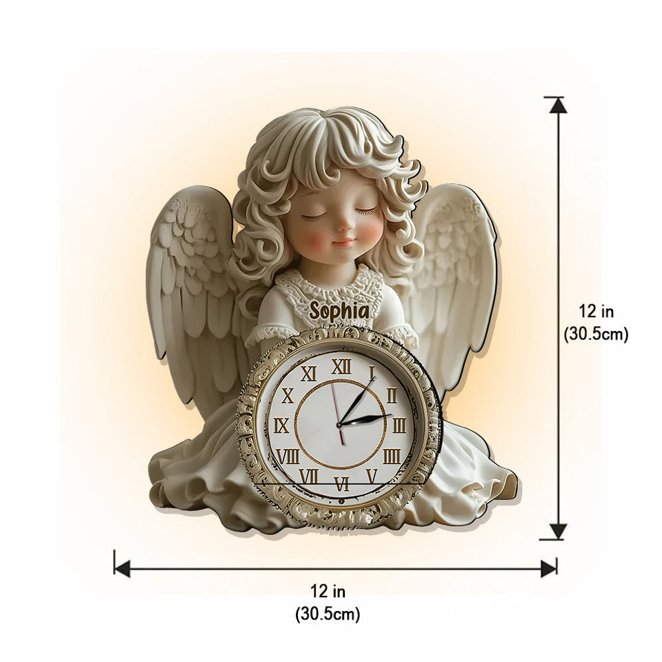 Le temps file, mais les anges veillent sur chaque instant - Horloge murale lumineuse LED chrétienne personnalisée