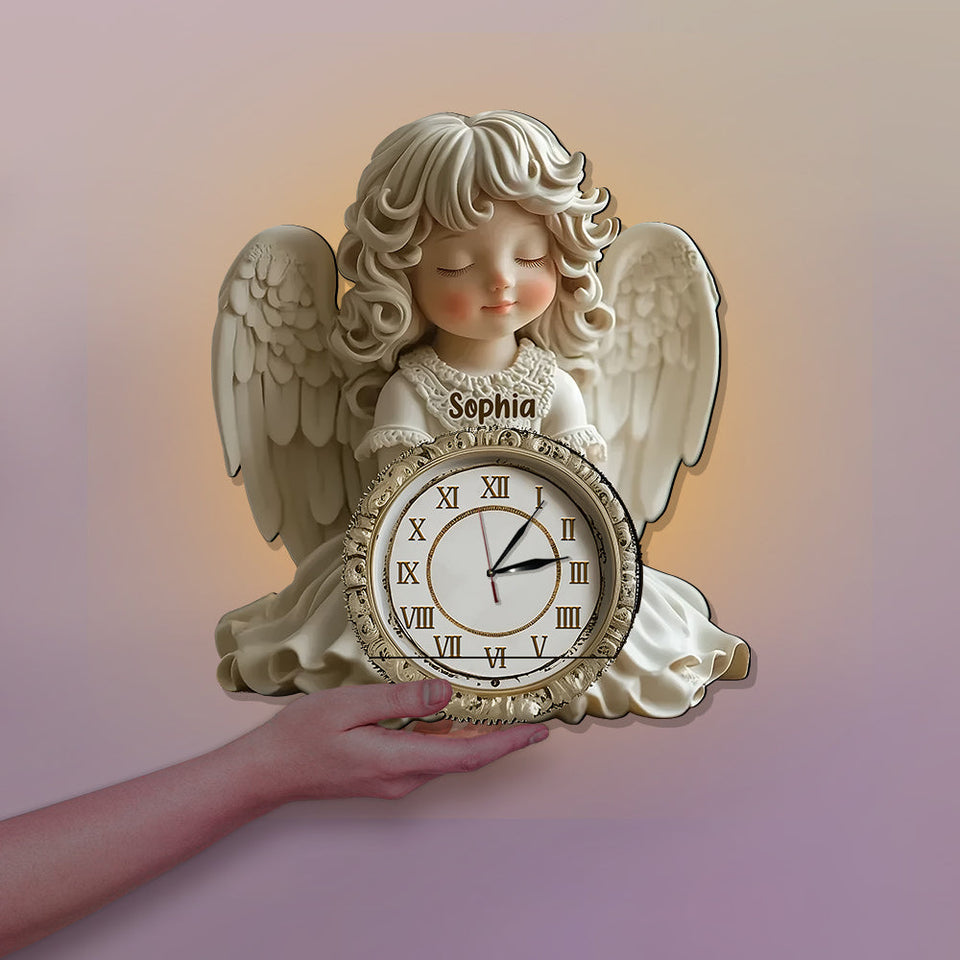 Le temps file, mais les anges veillent sur chaque instant - Horloge murale lumineuse LED chrétienne personnalisée