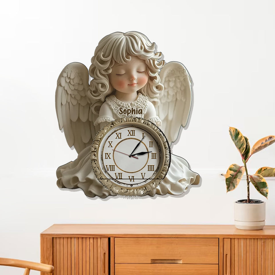 Le temps file, mais les anges veillent sur chaque instant - Horloge murale lumineuse LED chrétienne personnalisée