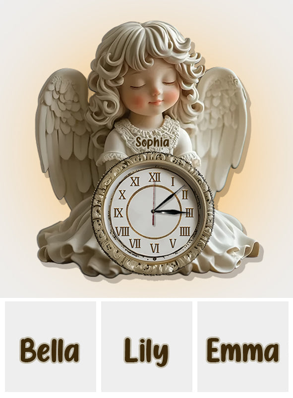 Le temps file, mais les anges veillent sur chaque instant - Horloge murale lumineuse LED chrétienne personnalisée