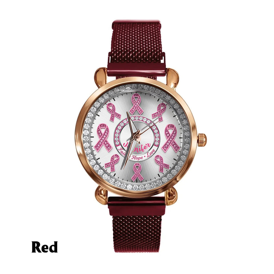 Faith Hope Love - Personalized Breast Cancer Awareness Women Hand Watch