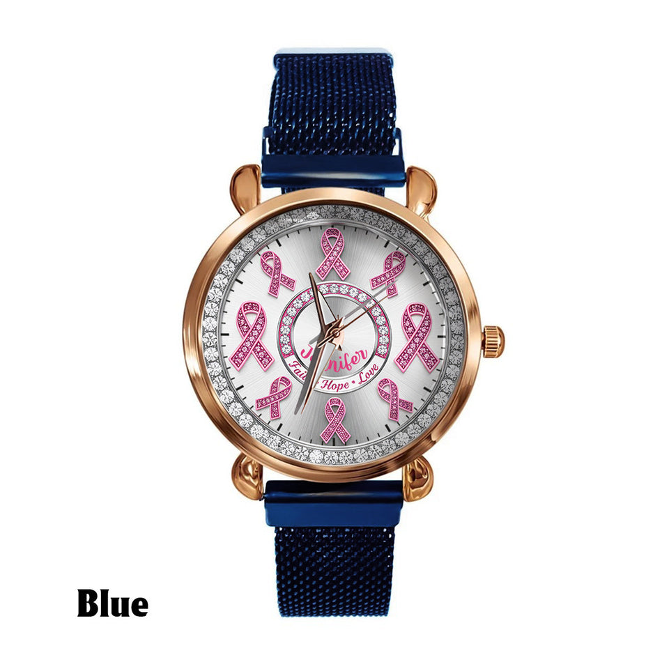 Faith Hope Love - Personalized Breast Cancer Awareness Women Hand Watch