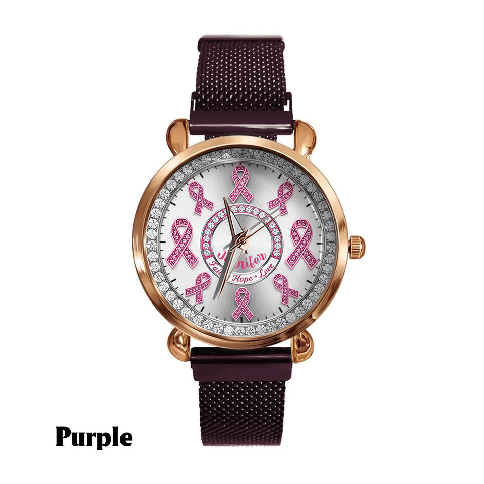 Faith Hope Love - Personalized Breast Cancer Awareness Women Hand Watch