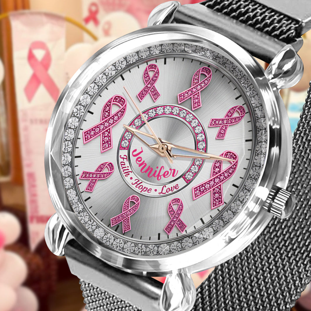 Faith Hope Love - Personalized Breast Cancer Awareness Women Hand Watch