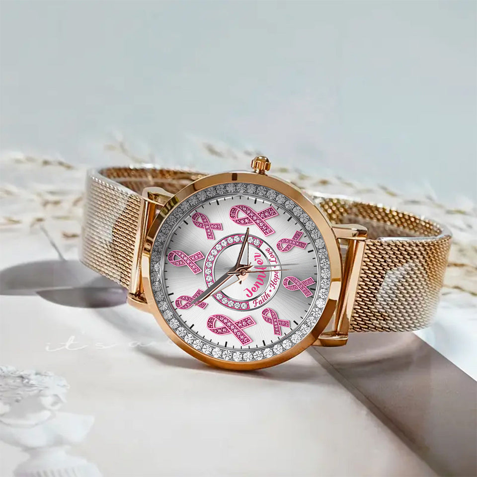Faith Hope Love - Personalized Breast Cancer Awareness Women Hand Watch