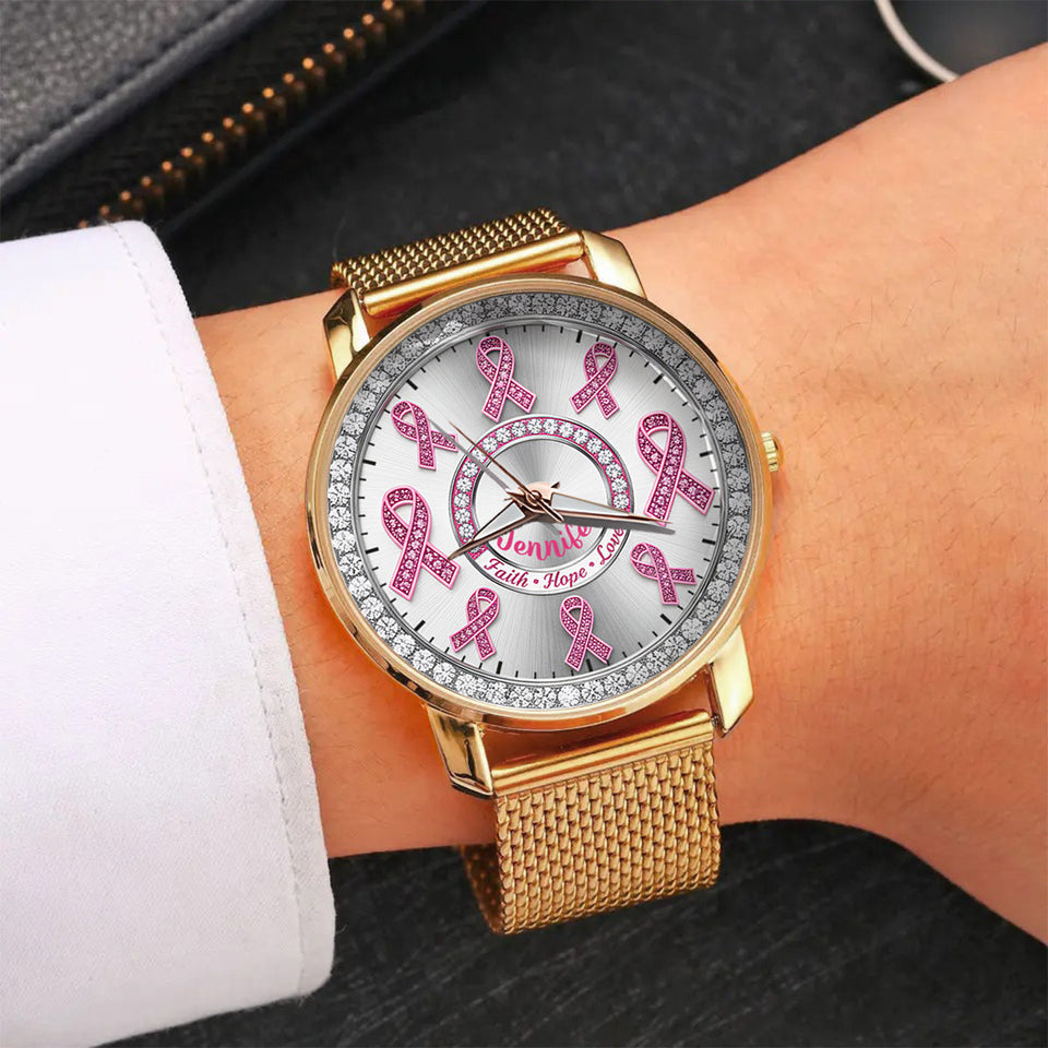 Faith Hope Love - Personalized Breast Cancer Awareness Women Hand Watch