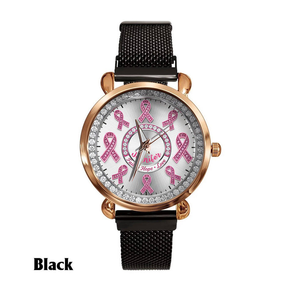 Faith Hope Love - Personalized Breast Cancer Awareness Women Hand Watch