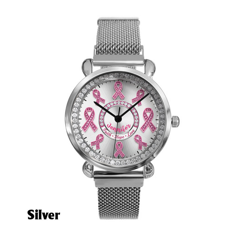 Faith Hope Love - Personalized Breast Cancer Awareness Women Hand Watch