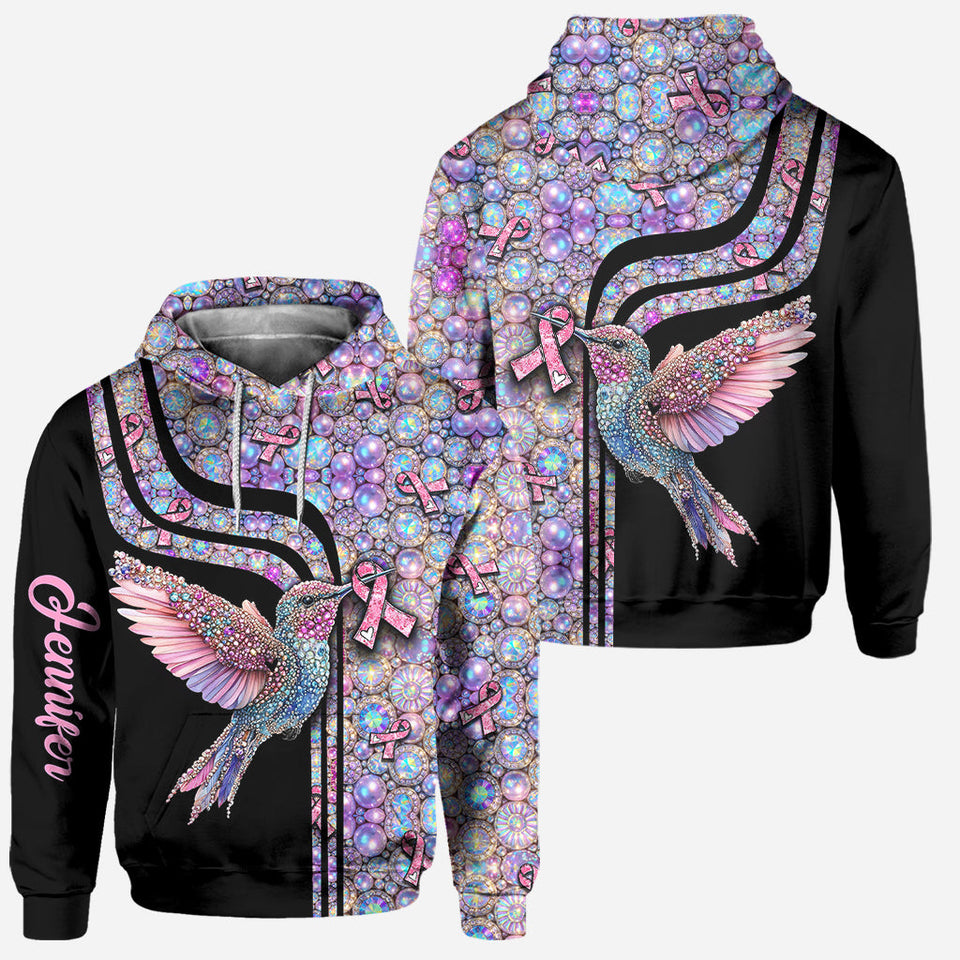 Pink Hummingbird - Personalized Breast Cancer Awareness Hoodie and Leggings