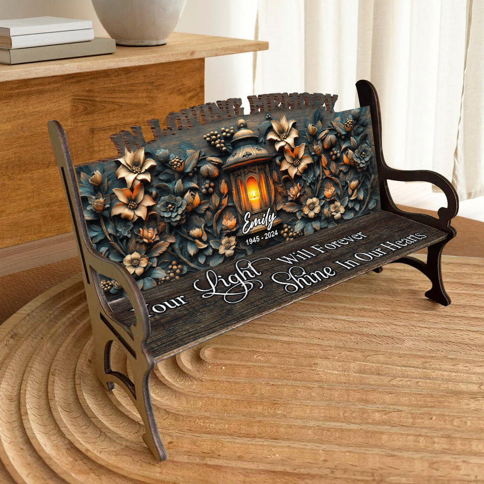 Ta lumière brillera toujours dans nos cœurs - Banc commémoratif en bois personnalisé