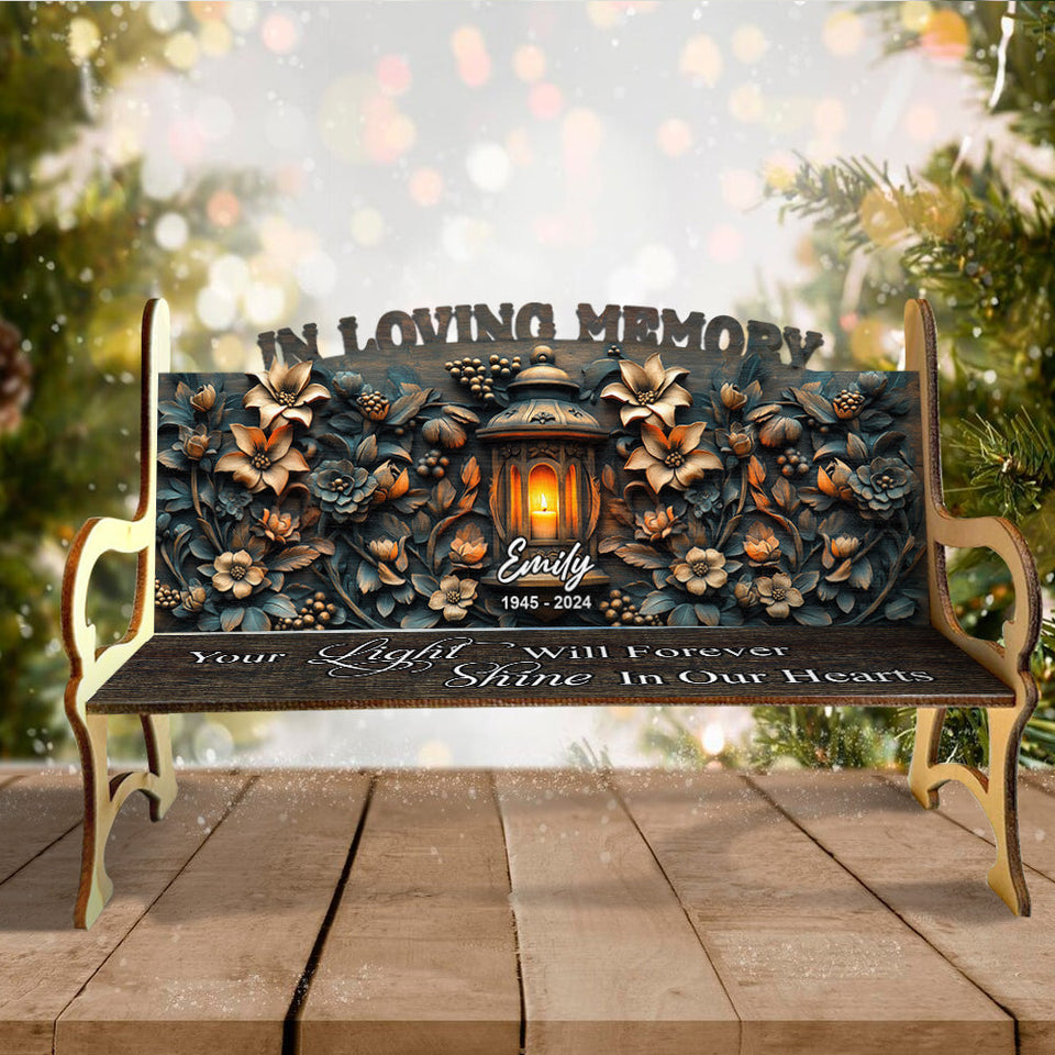 Ta lumière brillera toujours dans nos cœurs - Banc commémoratif en bois personnalisé