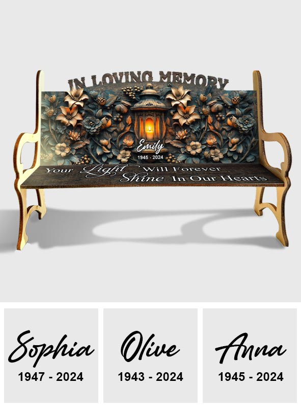 Ta lumière brillera toujours dans nos cœurs - Banc commémoratif en bois personnalisé