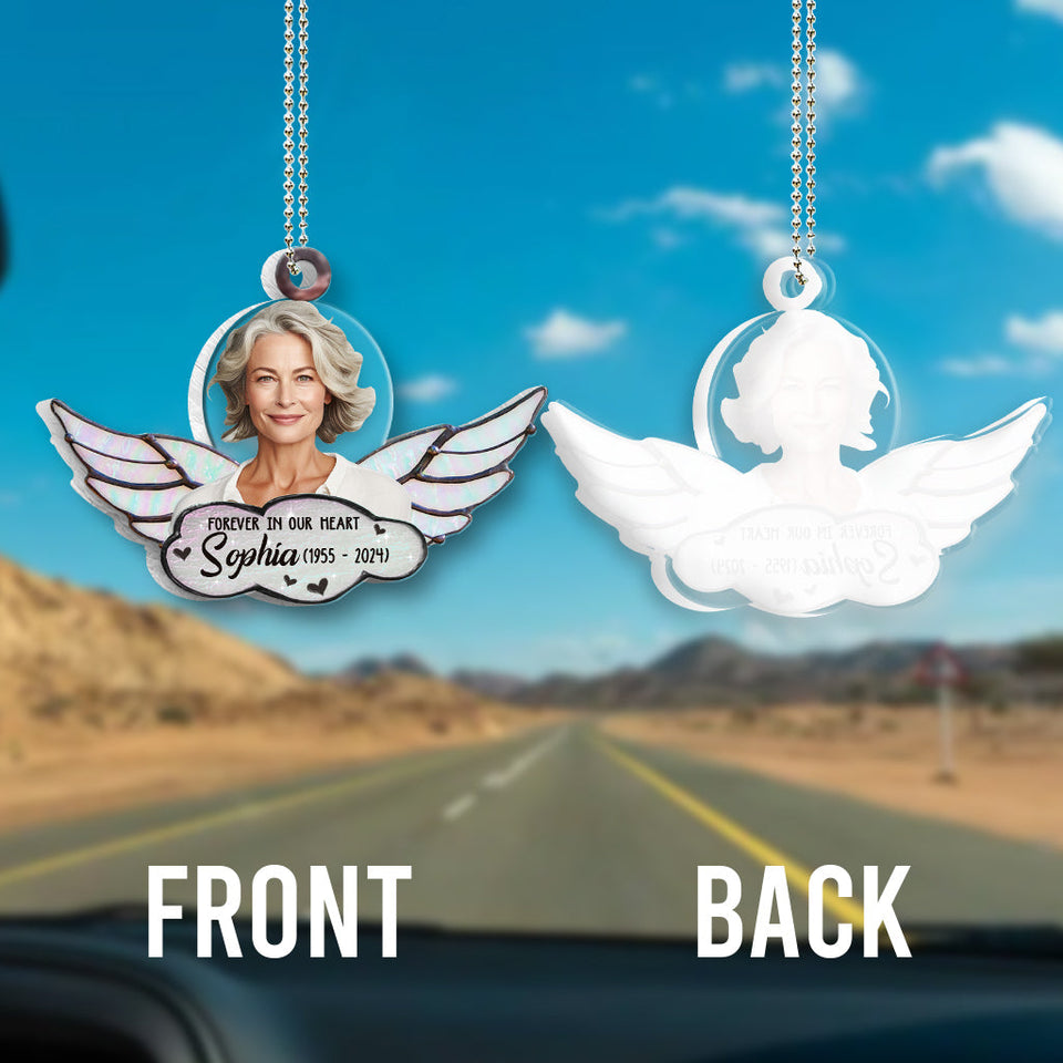 À jamais dans nos cœurs - Ornement de voiture transparent commémoratif personnalisé