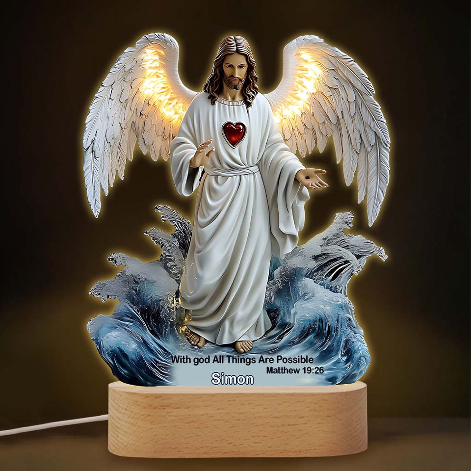 Avec Dieu, tout est possible - Socle lumineux personnalisé à motif chrétien