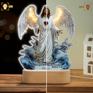 With God All Things Are Possible - Personalized Christian Shaped Plaque Light Base