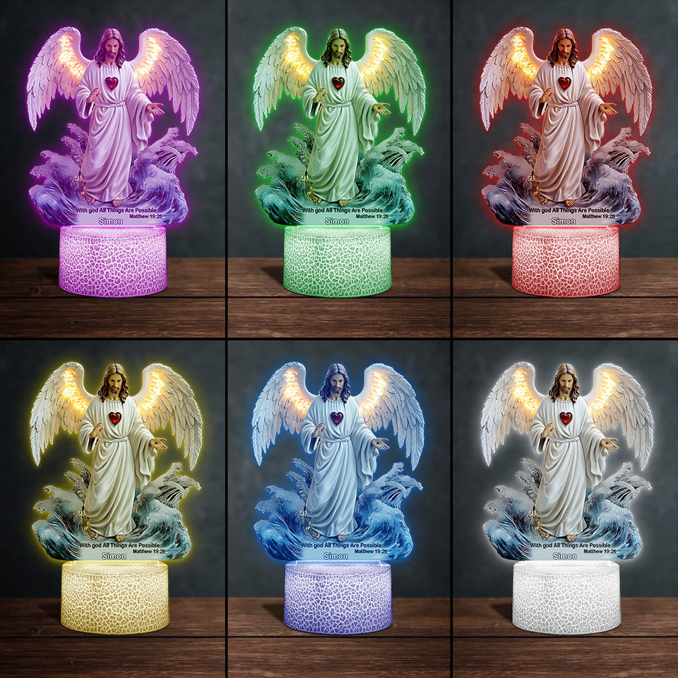 Avec Dieu, tout est possible - Socle lumineux personnalisé à motif chrétien